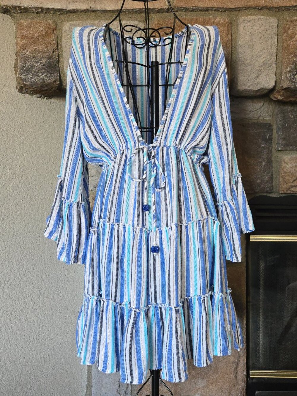 Blue Island Striped Swim Mini Coverup (Large)